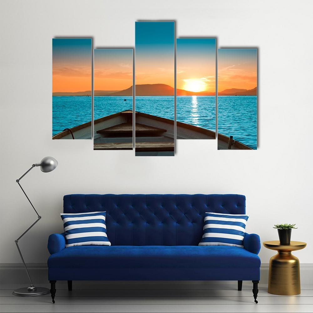 Boat Under Sunset Canvas Wall Art-5 Pop-Gallery Wrap-47" x 32"-Tiaracle