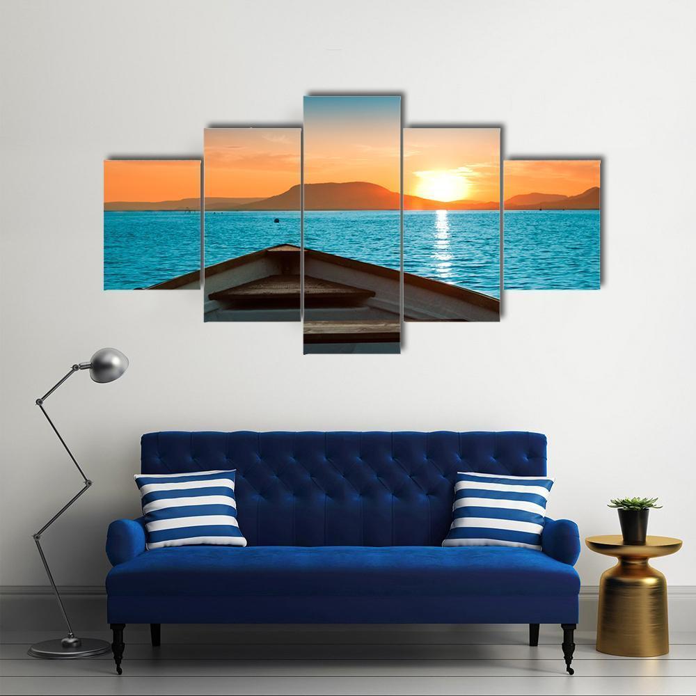 Boat Under Sunset Canvas Wall Art-5 Pop-Gallery Wrap-47" x 32"-Tiaracle