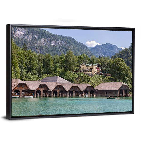 Boathouses At Konigssee German Canvas Wall Art-3 Horizontal-Gallery Wrap-25" x 16"-Tiaracle