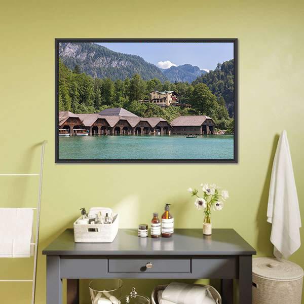 Boathouses At Konigssee German Canvas Wall Art-3 Horizontal-Gallery Wrap-25" x 16"-Tiaracle