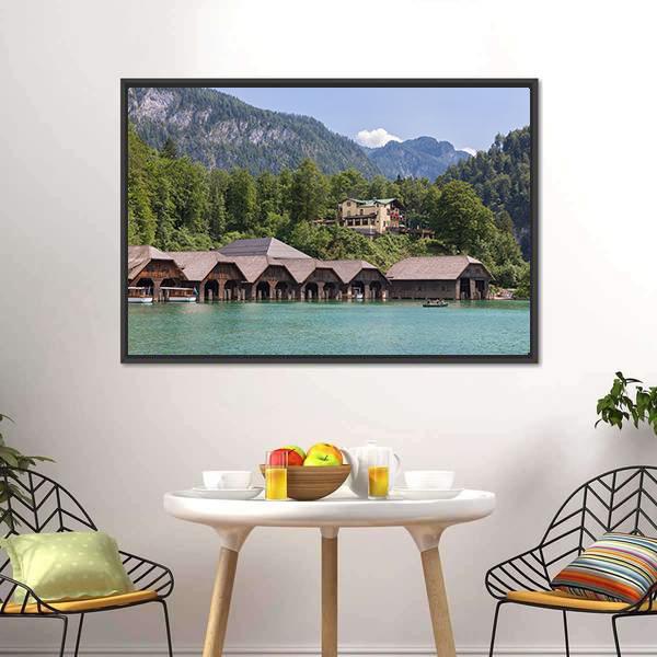 Boathouses At Konigssee German Canvas Wall Art-3 Horizontal-Gallery Wrap-25" x 16"-Tiaracle