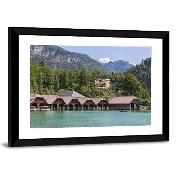 Boathouses At Konigssee German Canvas Wall Art-3 Horizontal-Gallery Wrap-25" x 16"-Tiaracle