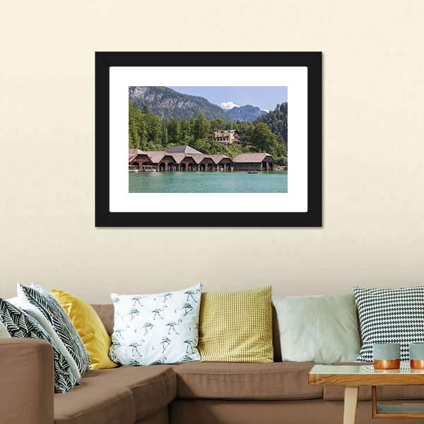 Boathouses At Konigssee German Canvas Wall Art-3 Horizontal-Gallery Wrap-25" x 16"-Tiaracle