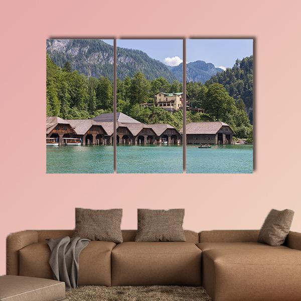Boathouses At Konigssee German Canvas Wall Art-3 Horizontal-Gallery Wrap-37" x 24"-Tiaracle