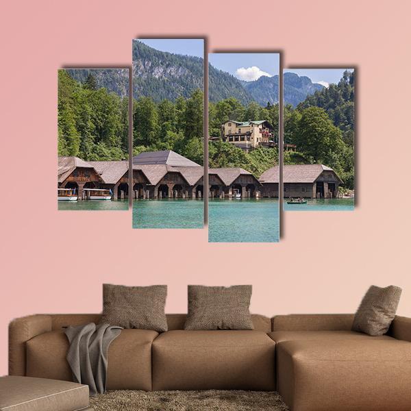 Boathouses At Konigssee German Canvas Wall Art-4 Pop-Gallery Wrap-50" x 32"-Tiaracle