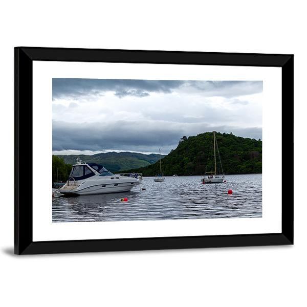 Boats Anchored In Lake Canvas Wall Art-3 Horizontal-Gallery Wrap-25" x 16"-Tiaracle