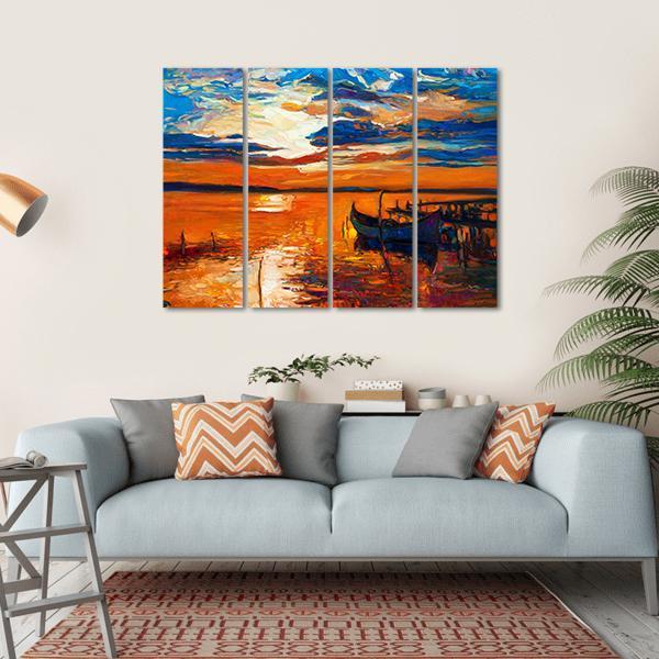 Boat In Ocean Canvas Wall Art-4 Horizontal-Gallery Wrap-34" x 24"-Tiaracle