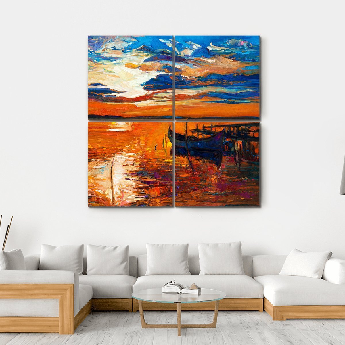 Boat In Ocean Canvas Wall Art-4 Square-Gallery Wrap-17" x 17"-Tiaracle