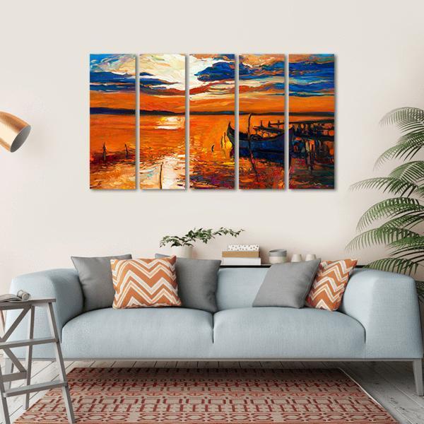 Boat In Ocean Canvas Wall Art-5 Horizontal-Gallery Wrap-22" x 12"-Tiaracle