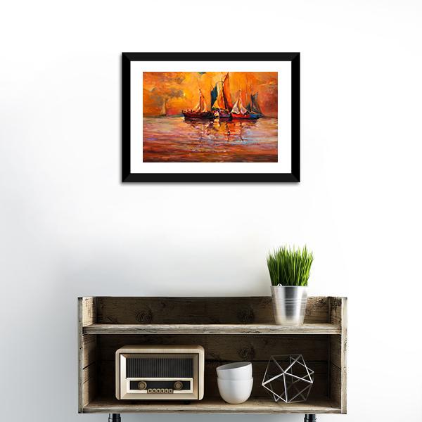 Boats &amp; Sea Illustration Canvas Wall Art-1 Piece-Framed Print-20&quot; x 16&quot;-Tiaracle