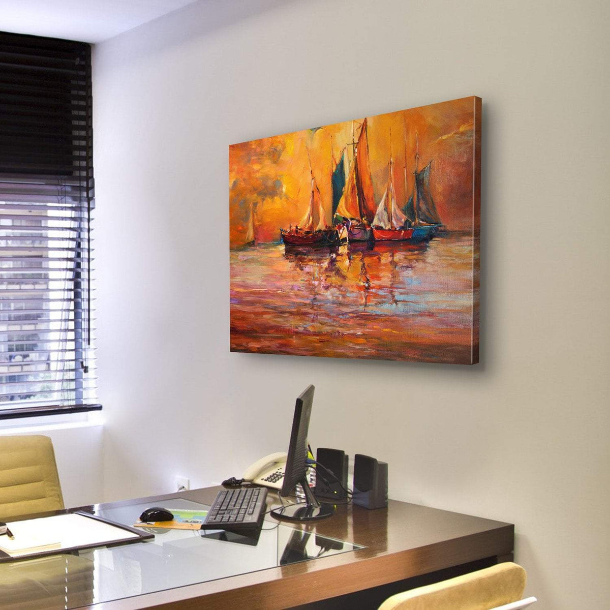 Boats &amp; Sea Illustration Canvas Wall Art-3 Horizontal-Gallery Wrap-25&quot; x 16&quot;-Tiaracle
