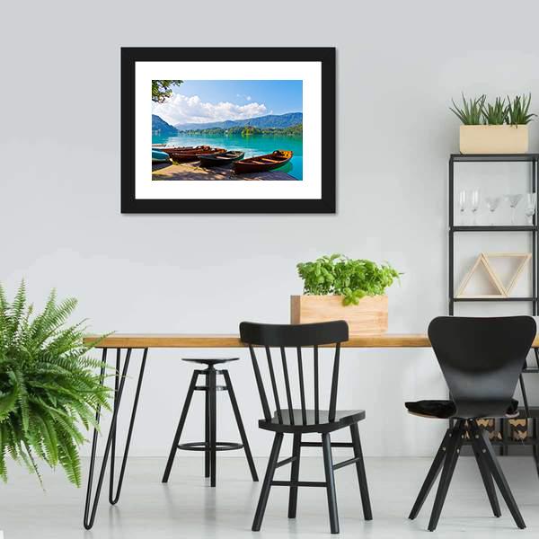 Boats At Bled Lake Canvas Wall Art-3 Horizontal-Gallery Wrap-25" x 16"-Tiaracle