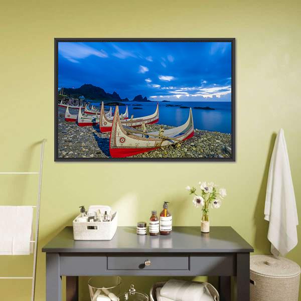 Boats At Orchid Island Canvas Wall Art-1 Piece-Floating Frame-36" x 24"-Tiaracle
