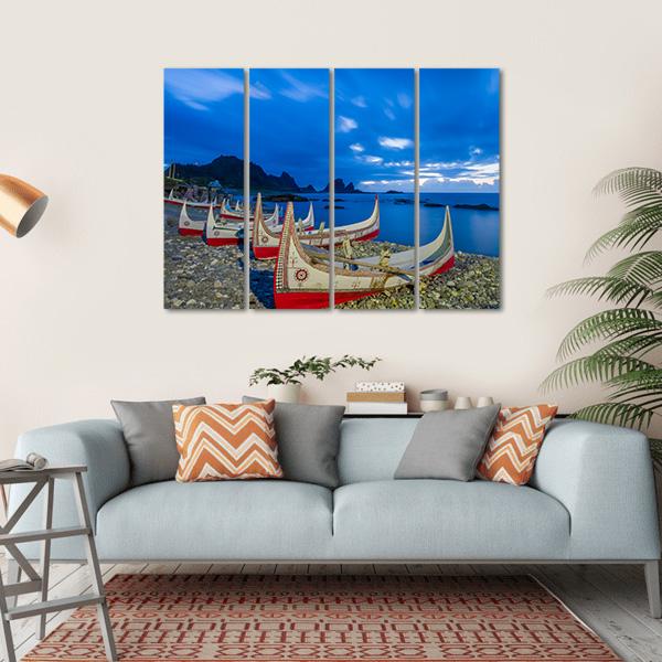 Boats At Orchid Island Canvas Wall Art-4 Horizontal-Gallery Wrap-34" x 24"-Tiaracle