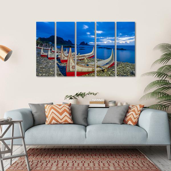 Boats At Orchid Island Canvas Wall Art-5 Horizontal-Gallery Wrap-22" x 12"-Tiaracle