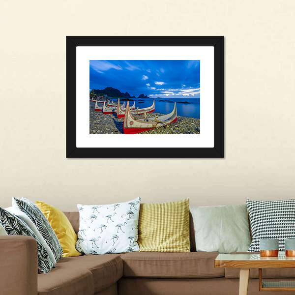 Boats At Orchid Island Canvas Wall Art-5 Horizontal-Gallery Wrap-22" x 12"-Tiaracle