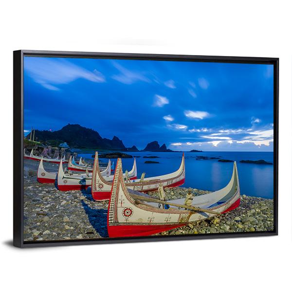 Boats At Orchid Island Canvas Wall Art-5 Horizontal-Gallery Wrap-22" x 12"-Tiaracle