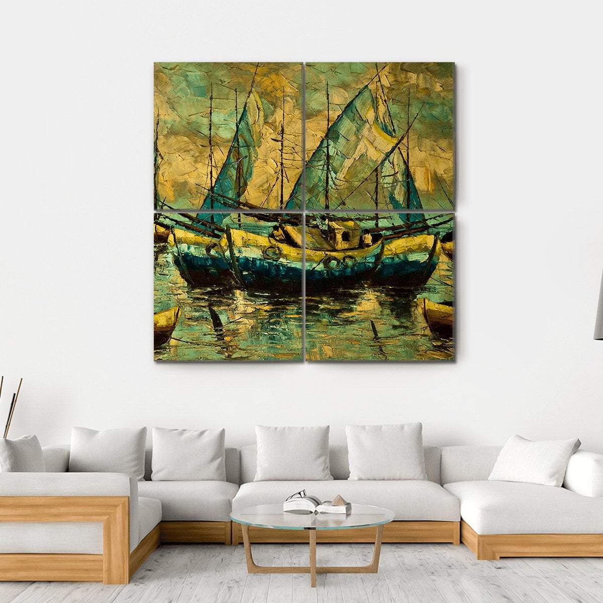 Boats In A Lake Canvas Wall Art-4 Square-Gallery Wrap-17" x 17"-Tiaracle