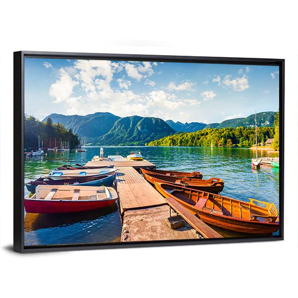 Boats In Bohinj Lake Panoramic Canvas Wall Art-1 Piece-36" x 12"-Tiaracle