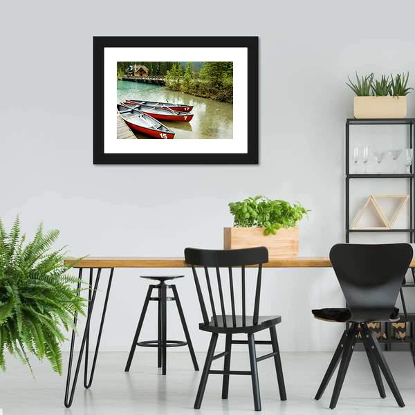 Boats In Emerald Lake Canvas Wall Art-5 Horizontal-Gallery Wrap-22" x 12"-Tiaracle