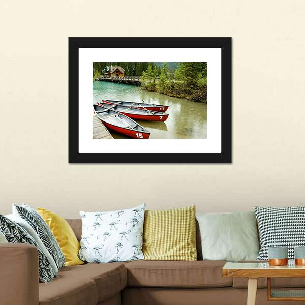 Boats In Emerald Lake Canvas Wall Art-5 Horizontal-Gallery Wrap-22" x 12"-Tiaracle
