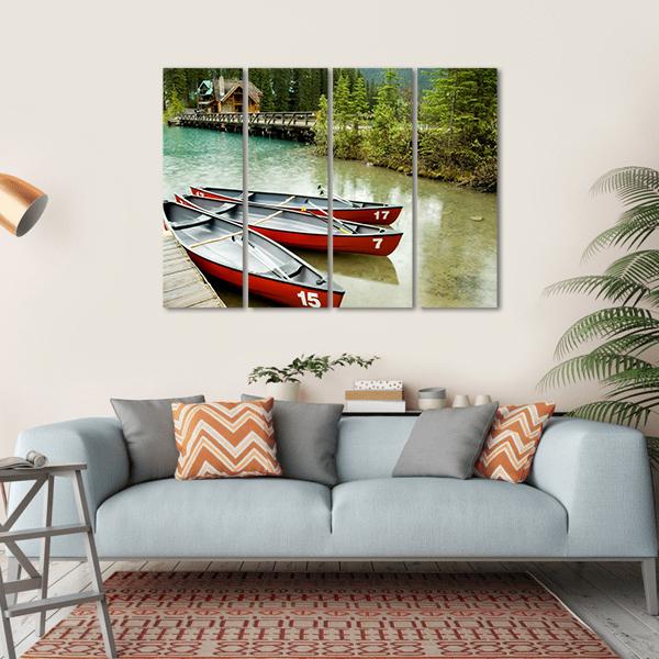 Boats In Emerald Lake Canvas Wall Art-4 Horizontal-Gallery Wrap-34" x 24"-Tiaracle