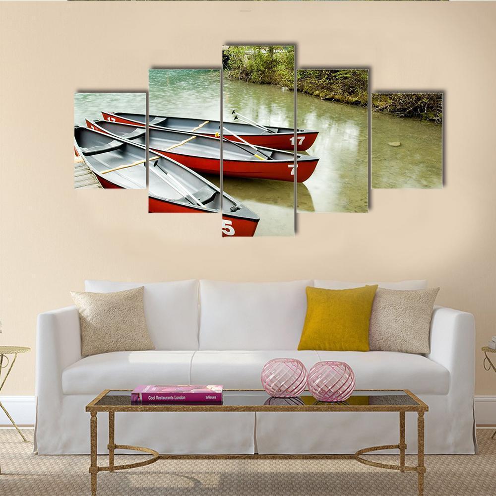 Boats In Emerald Lake Canvas Wall Art-1 Piece-Gallery Wrap-48" x 32"-Tiaracle