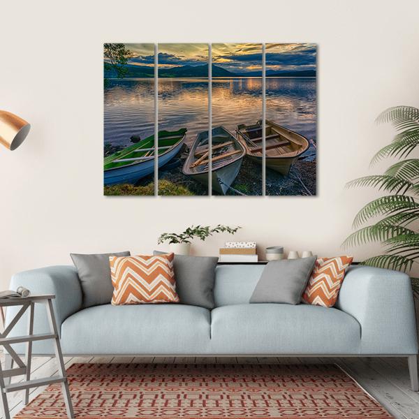 Boats Near Silence Lake Canvas Wall Art-4 Horizontal-Gallery Wrap-34" x 24"-Tiaracle