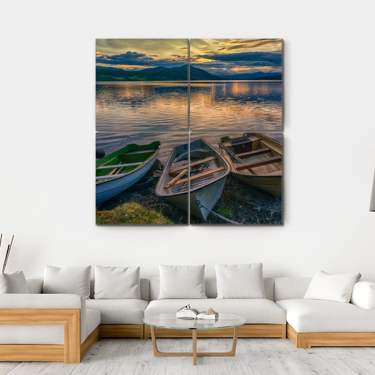 Boats Near Silence Lake Canvas Wall Art-4 Square-Gallery Wrap-17" x 17"-Tiaracle