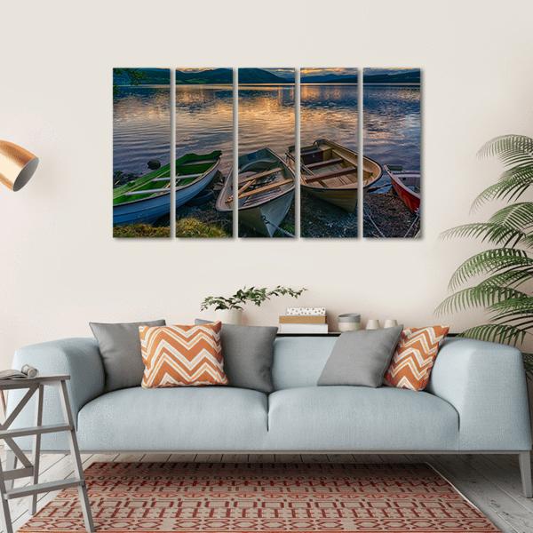 Boats Near Silence Lake Canvas Wall Art-5 Horizontal-Gallery Wrap-22" x 12"-Tiaracle