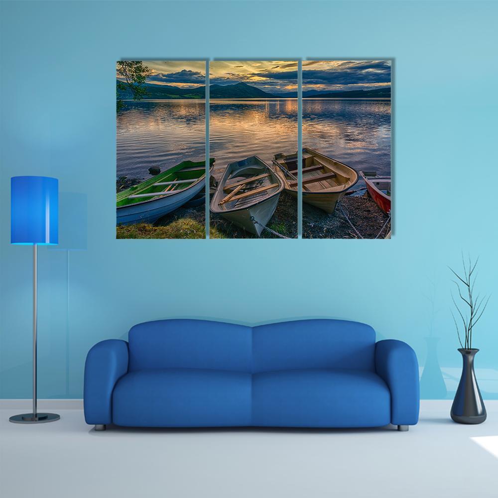 Boats Near Silence Lake Canvas Wall Art-3 Horizontal-Gallery Wrap-37" x 24"-Tiaracle