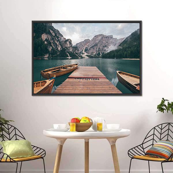 Boats On Lake Braies Canvas Wall Art-3 Horizontal-Gallery Wrap-25" x 16"-Tiaracle