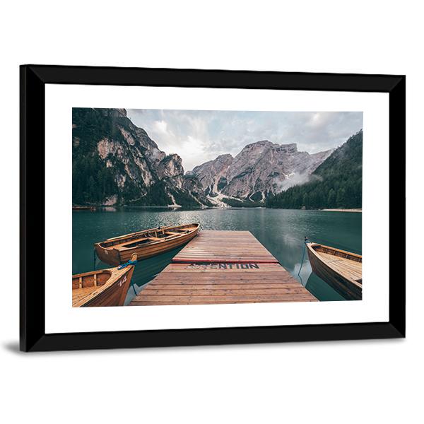 Boats On Lake Braies Canvas Wall Art-3 Horizontal-Gallery Wrap-25" x 16"-Tiaracle