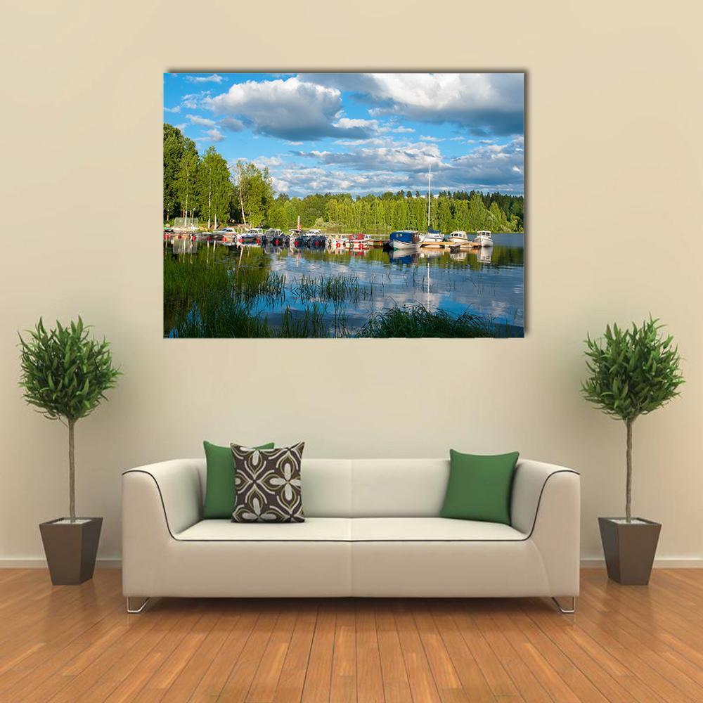 Boats On Lake In Jyvaskyla Canvas Wall Art-1 Piece-Gallery Wrap-48" x 32"-Tiaracle