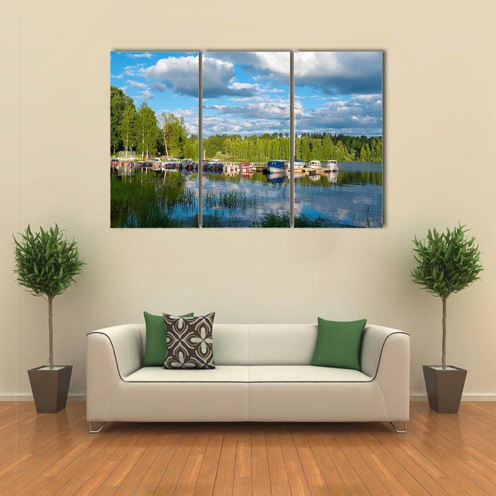 Boats On Lake In Jyvaskyla Canvas Wall Art-3 Horizontal-Gallery Wrap-37" x 24"-Tiaracle