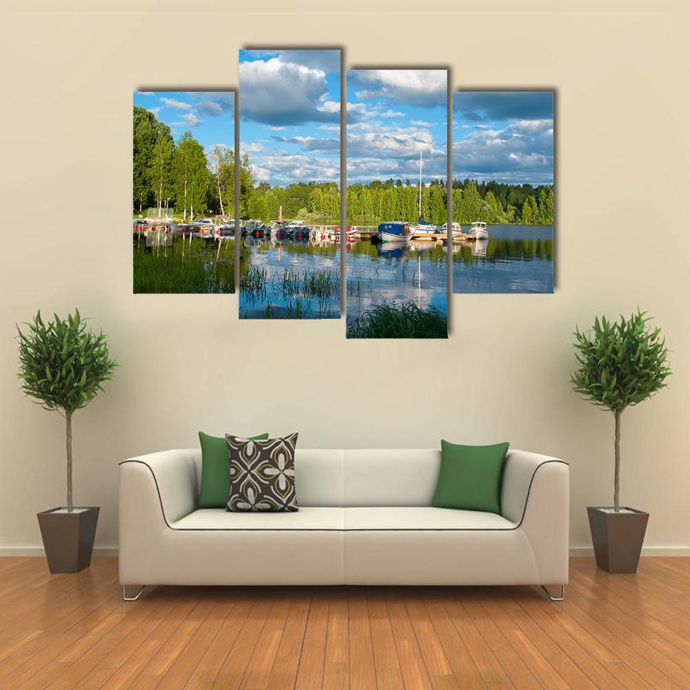 Boats On Lake In Jyvaskyla Canvas Wall Art-4 Pop-Gallery Wrap-50" x 32"-Tiaracle