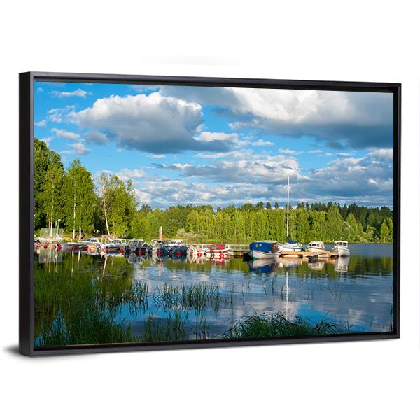 Boats On Lake In Jyvaskyla Canvas Wall Art-3 Horizontal-Gallery Wrap-25" x 16"-Tiaracle
