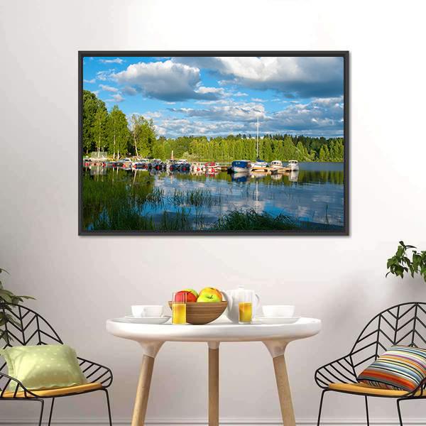 Boats On Lake In Jyvaskyla Canvas Wall Art-3 Horizontal-Gallery Wrap-25" x 16"-Tiaracle