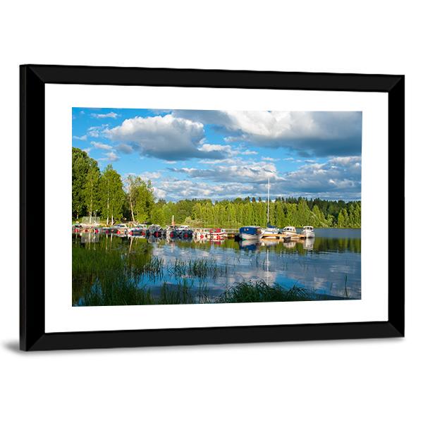 Boats On Lake In Jyvaskyla Canvas Wall Art-3 Horizontal-Gallery Wrap-25" x 16"-Tiaracle