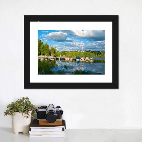 Boats On Lake In Jyvaskyla Canvas Wall Art-1 Piece-Framed Print-20" x 16"-Tiaracle