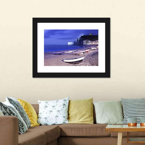 Boats On Normandy Canvas Wall Art-1 Piece-Framed Print-20" x 16"-Tiaracle
