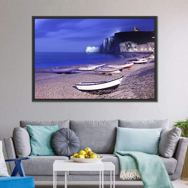 Boats On Normandy Canvas Wall Art-5 Horizontal-Gallery Wrap-22" x 12"-Tiaracle