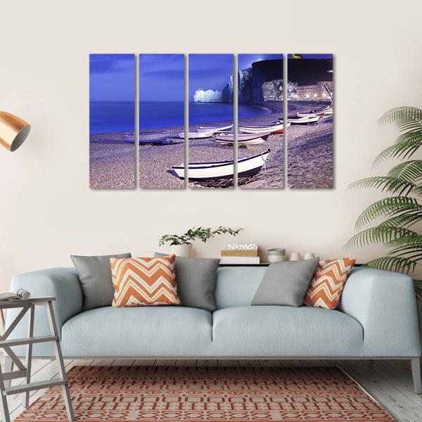Boats On Normandy Canvas Wall Art-5 Horizontal-Gallery Wrap-22" x 12"-Tiaracle