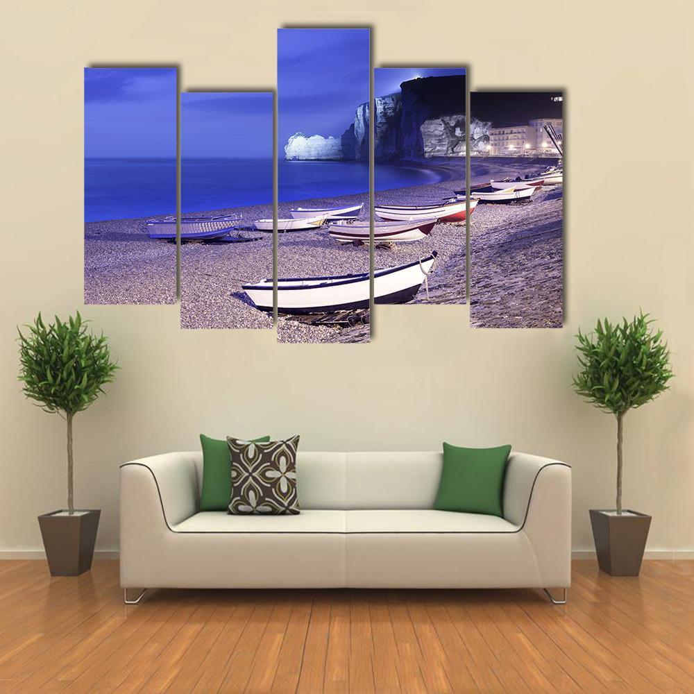 Boats On Normandy Canvas Wall Art-5 Pop-Gallery Wrap-47" x 32"-Tiaracle