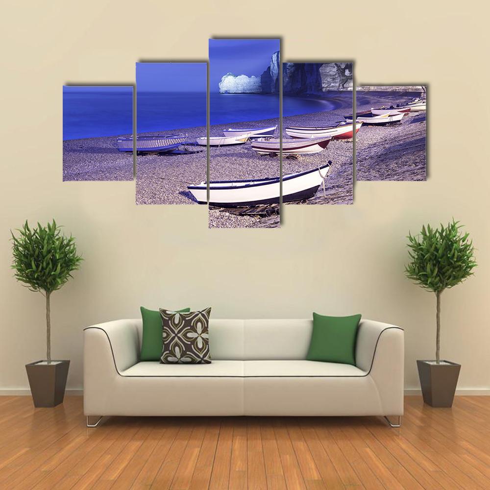 Boats On Normandy Canvas Wall Art-5 Star-Gallery Wrap-62" x 32"-Tiaracle