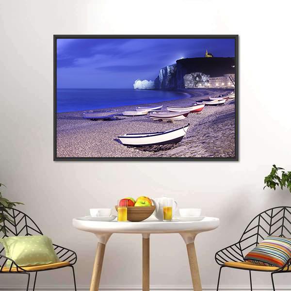 Boats On Normandy Canvas Wall Art-1 Piece-Floating Frame-24" x 16"-Tiaracle