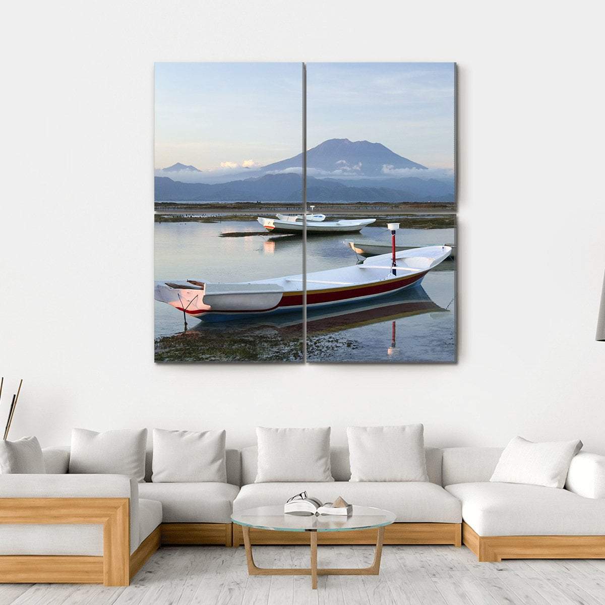 Small Boats On Reefs Canvas Wall Art-4 Square-Gallery Wrap-17" x 17"-Tiaracle