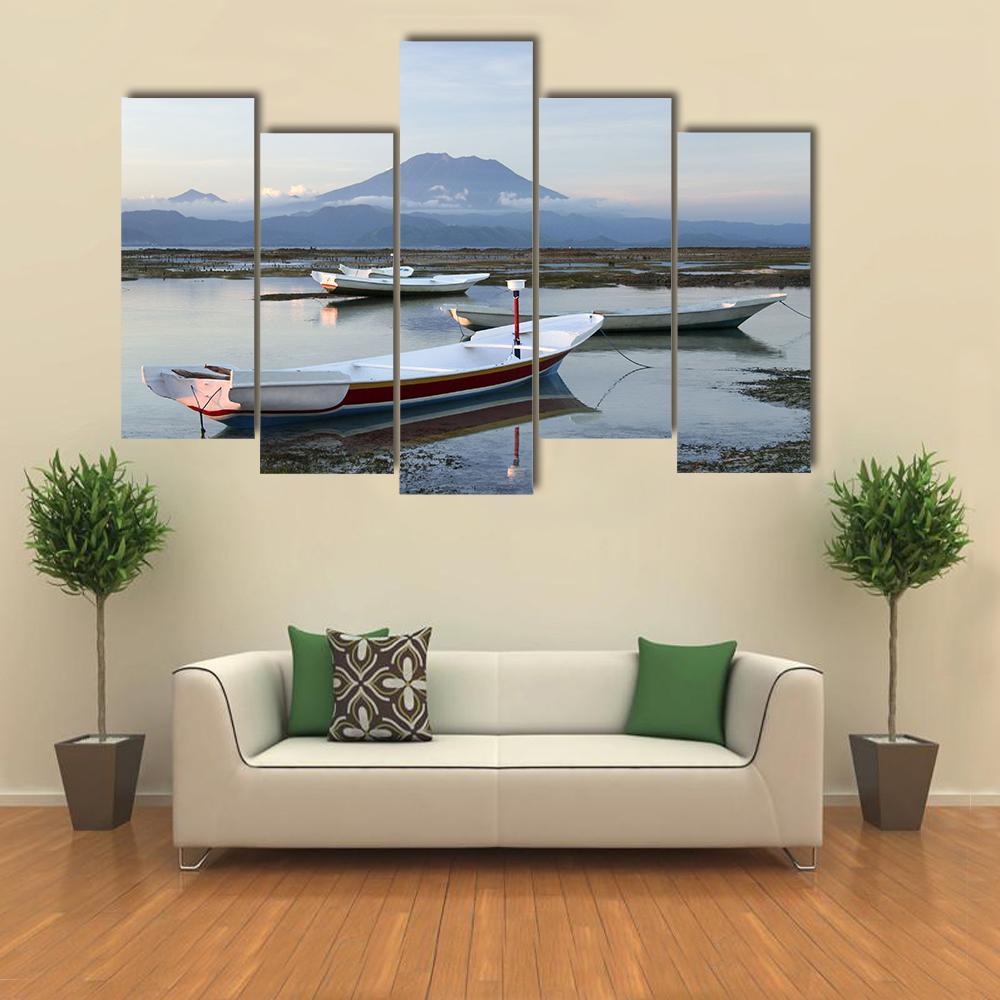Small Boats On Reefs Canvas Wall Art-5 Pop-Gallery Wrap-47" x 32"-Tiaracle