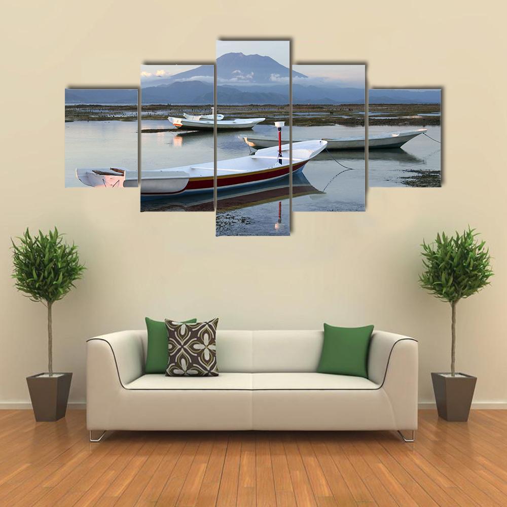 Small Boats On Reefs Canvas Wall Art-5 Star-Gallery Wrap-62" x 32"-Tiaracle