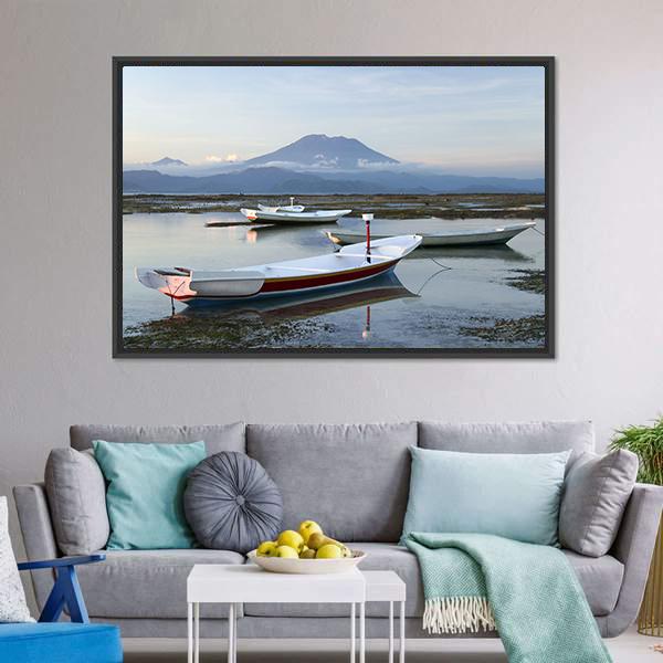 Small Boats On Reefs Canvas Wall Art-1 Piece-Floating Frame-24" x 16"-Tiaracle